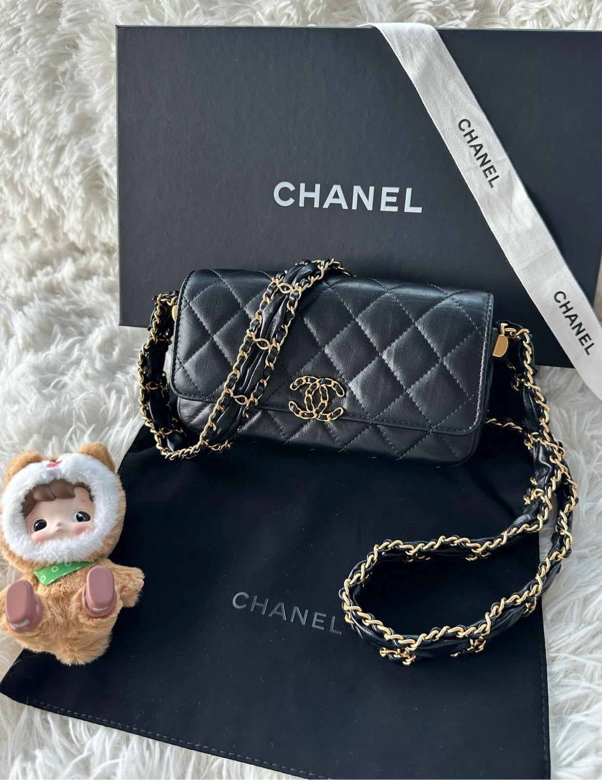 New CHANEL Black Gold Baguette Shoulder Bag For Women