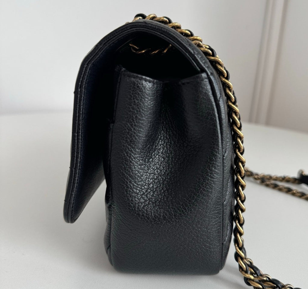 Chanel Chain 2Way Shoulder Bag Crossbody Black Gold Women Classic Fashion