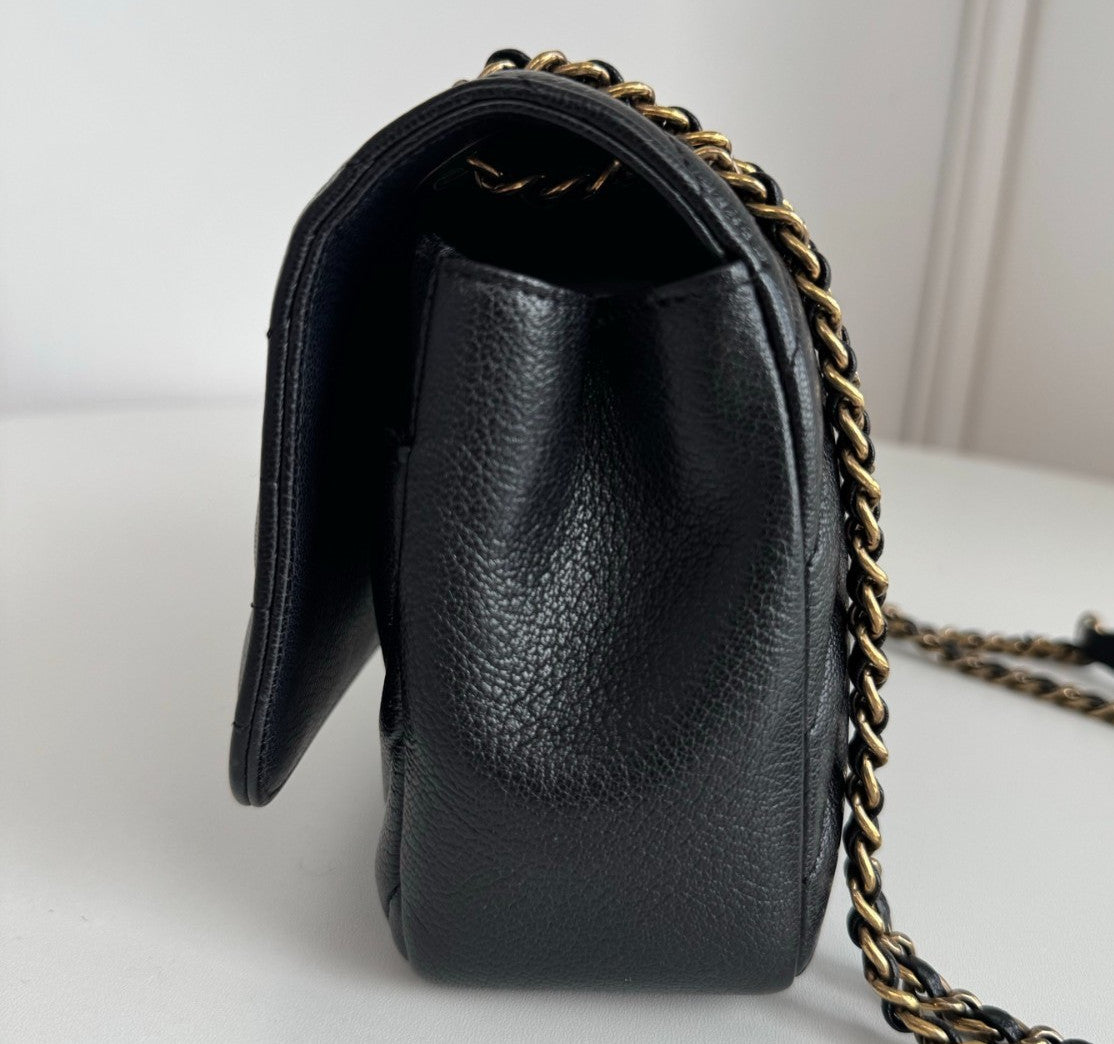 Chanel Chain 2Way Shoulder Bag Crossbody Black Gold Women Classic Fashion