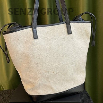 Saint Laurent Tote Bag Beige Black Shoulder Bag Women's Classic