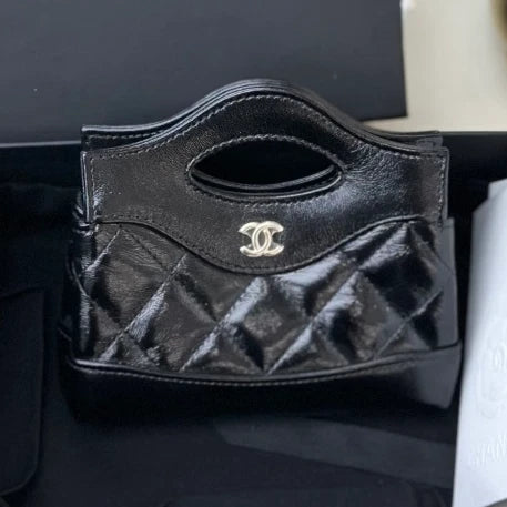 Chanel 31Bag Mini Lambskin Top Handle Shoulder Crossbody Bag Black Gold Women S