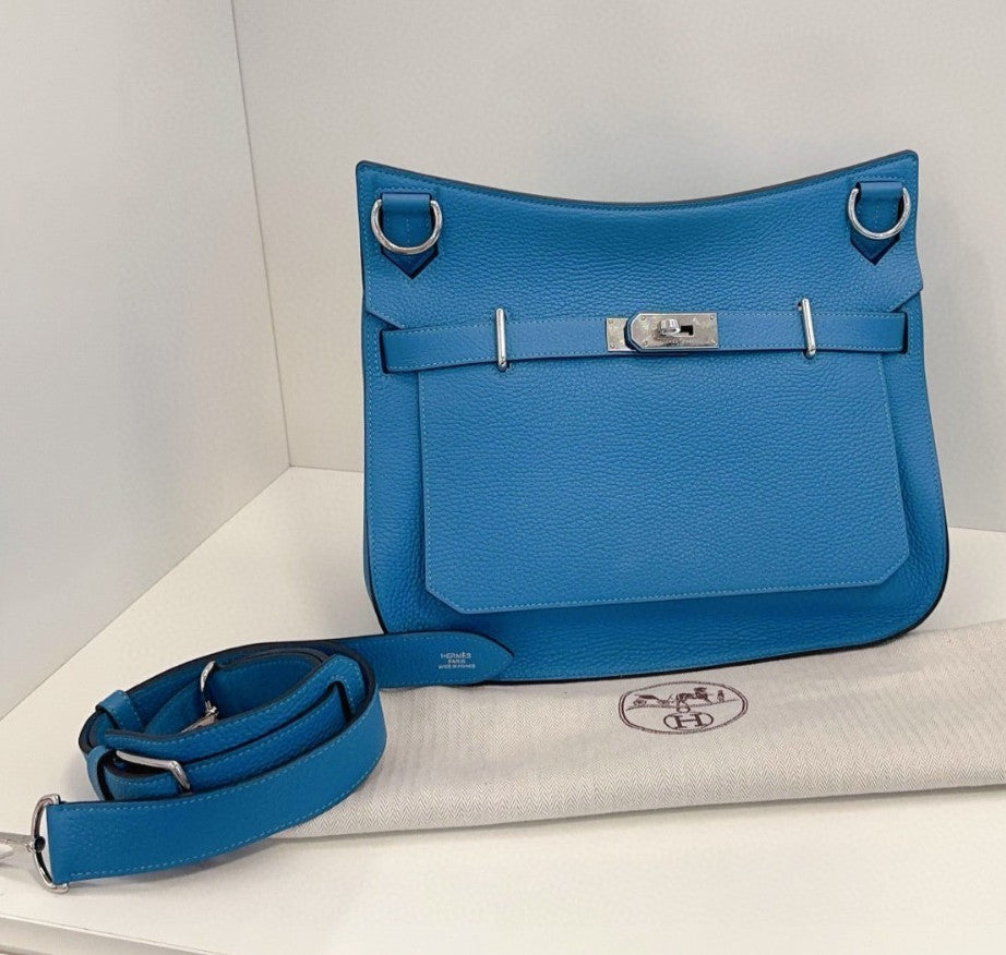 Hermes Jypsiere 2Way Shoulder Bag Crossbody Blue Silver Unisex Adults Classic