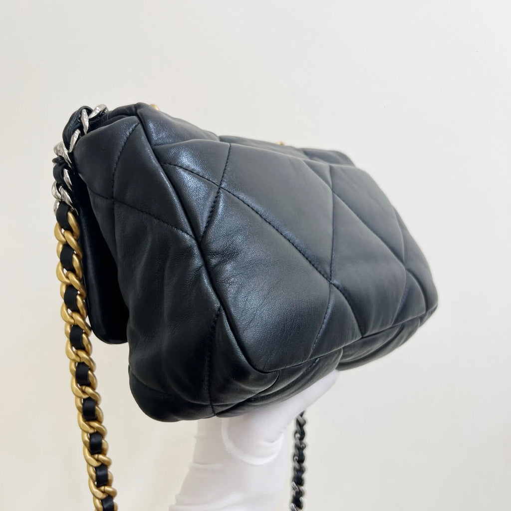 Chanel 19 Bag Small Quilted Lambskin Handbag Crossbody Shoulder Bag Black Gold