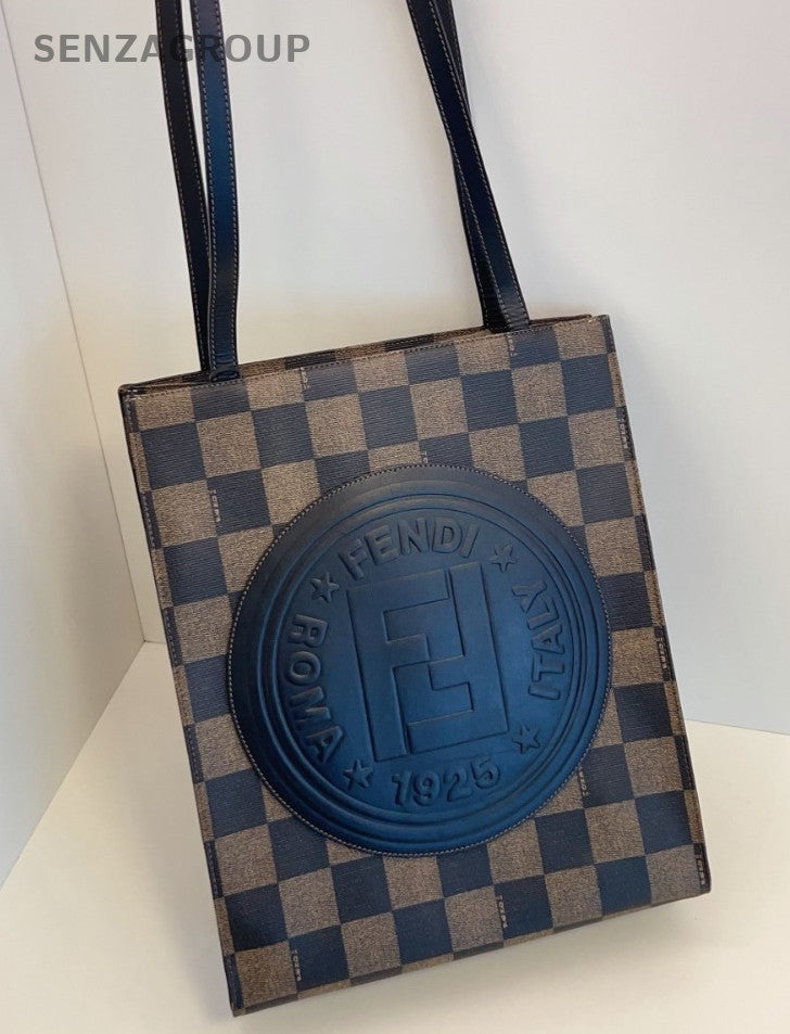 Fendi Pecan Monogram Vintage Logo Tote Shoulder Bag Brown Black Women Classic