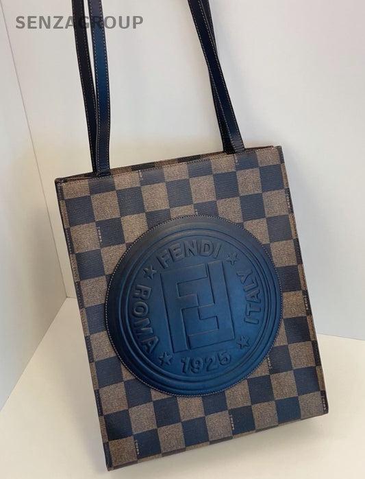 Fendi Pecan Monogram Vintage Logo Tote Shoulder Bag Brown Black Women Classic