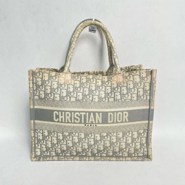 Dior Book Tote Canvas Gray Tote Bag Excellent