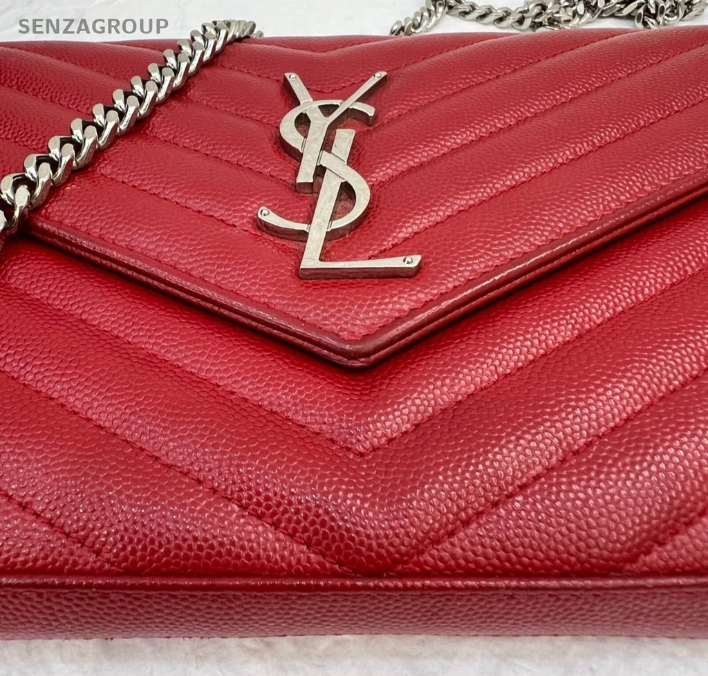 YSL Saint Laurent MM Caviar Leather woc Chain Shoulder Crossbody Bag Red Women