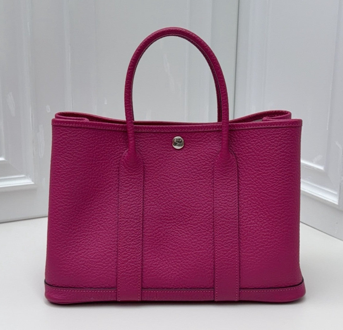 Hermes Garden Party30 Top Handle Bag Purple Silver Used Women Classic