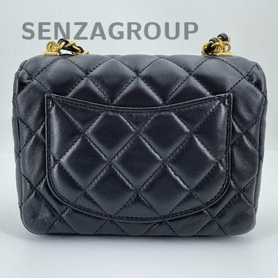 Chanel Classic Flap Mini Black Gold Quilted Lambskin Chain Shoulder Bag