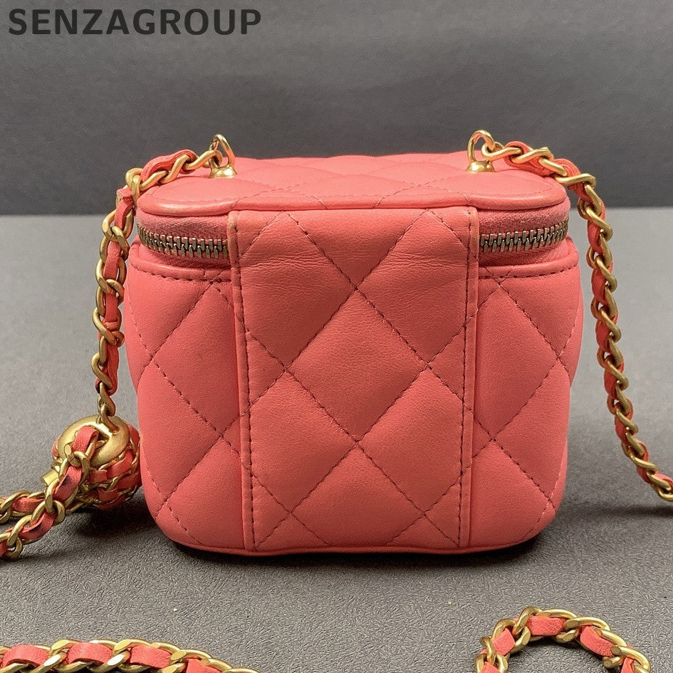 Chanel Pink Gold Quilted Classic Flap Vanity Case Chain Shoulder Bag