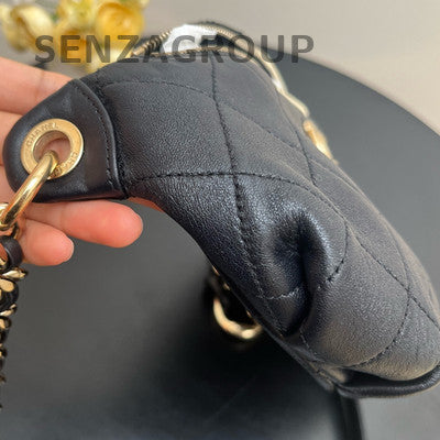Chanel Vintage Quilted Chain Waist Bag Black Gold Classic Women's