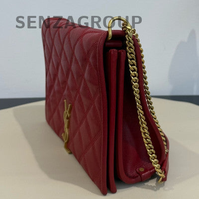 YSL Saint Laurent Becky Red Quilted Chain Crossbody Bag Classic Women