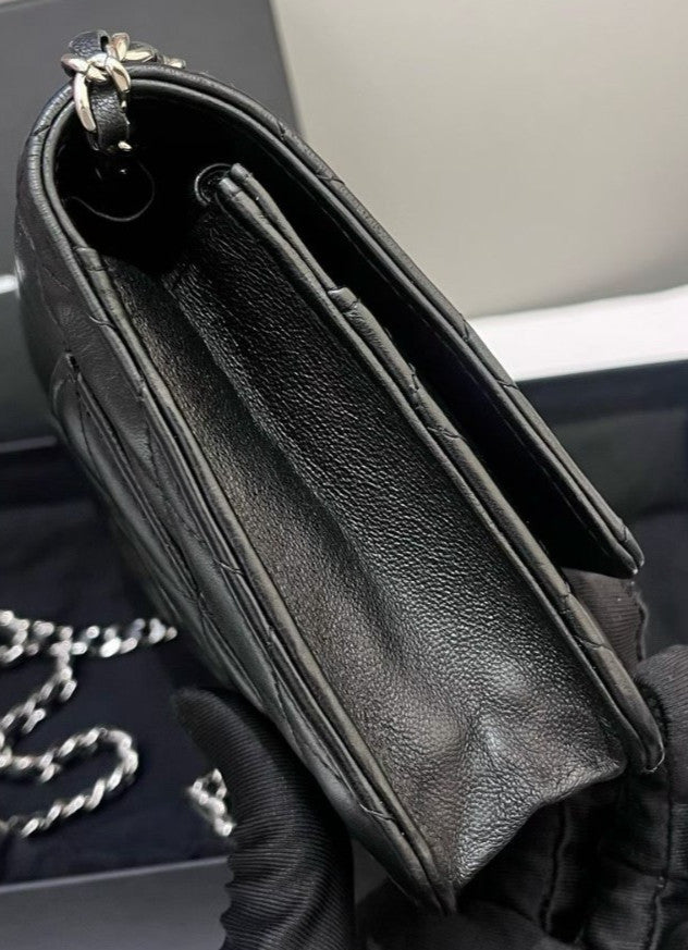 Chanel WOC Chain Lambskin Shoulder Bag Black Silver  Diamond Women Classic