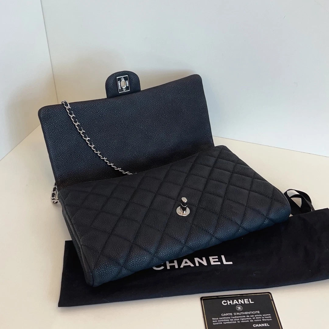 Excellent Chanel Classic Flap Timeless Black Clutch Chain Shoulder Bag SHW