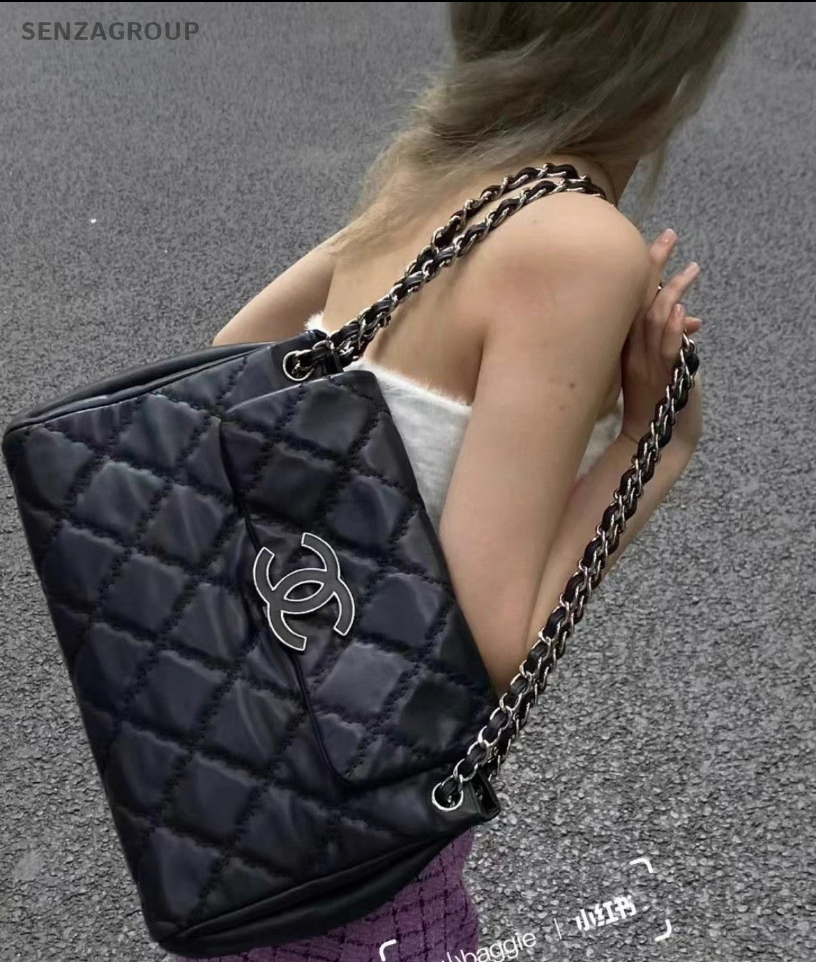 CHANEL CC chain Logo Diamond pattern Shoulder Handbag Black Silver