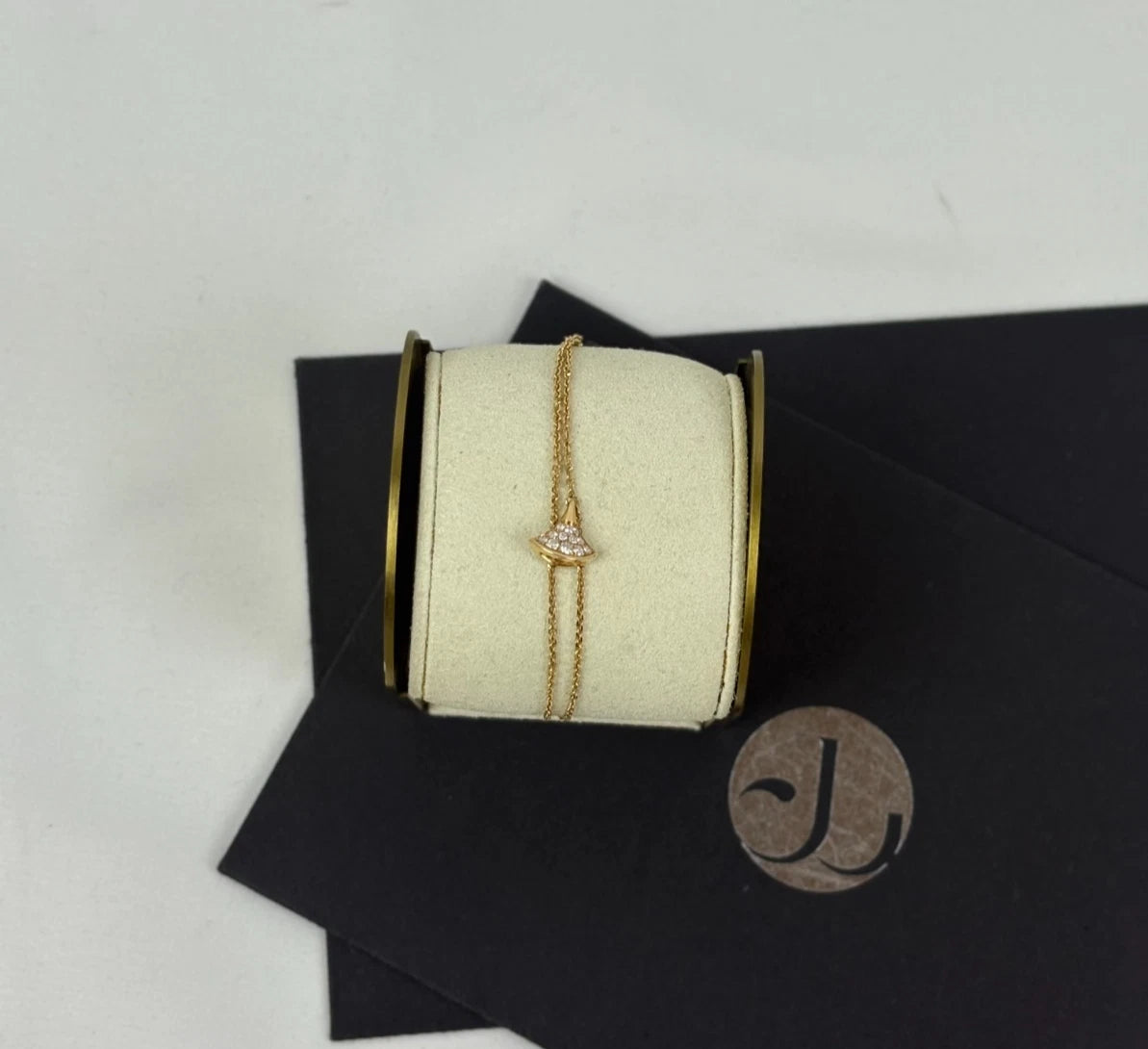 BVLGARI DIVAS' DREAM Full Diamond Fan Pendant Bracelet 18k Rose Gold 5.9–6.7 in