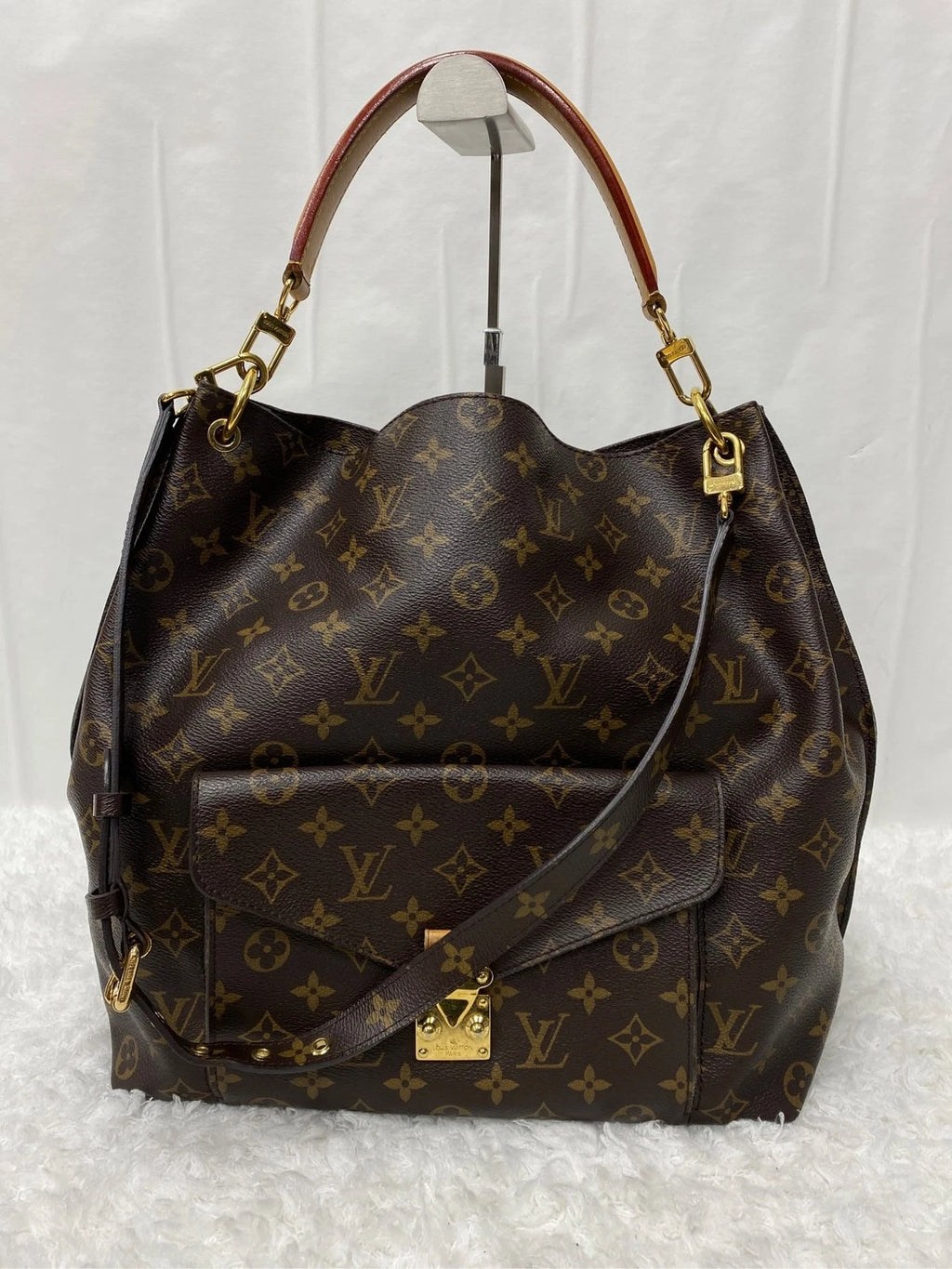 Louis Vuitton Hobo Monogram Top Handle Shoulder Bag Brown Gold Women Classic
