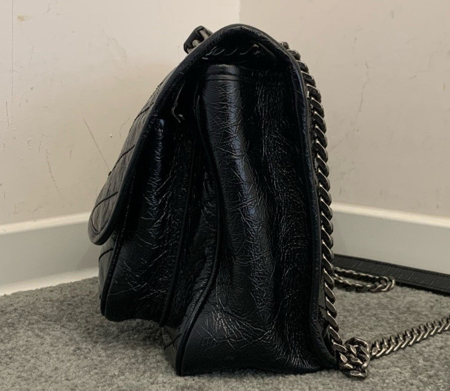Saint Laurent Niki MM Calfskin Chain Shoulder Bag Black Silver Women Classic