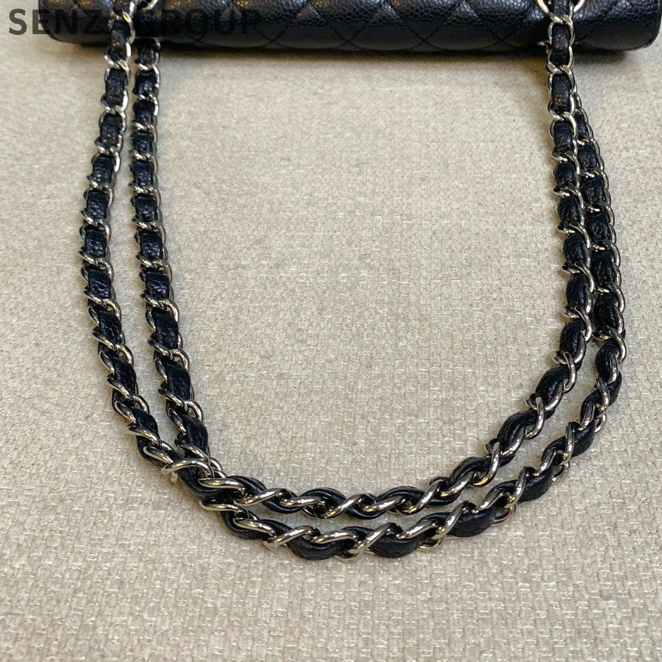 Chanel Medium Classic Flap Black Silver Chain Shoulder Crossbody Bag