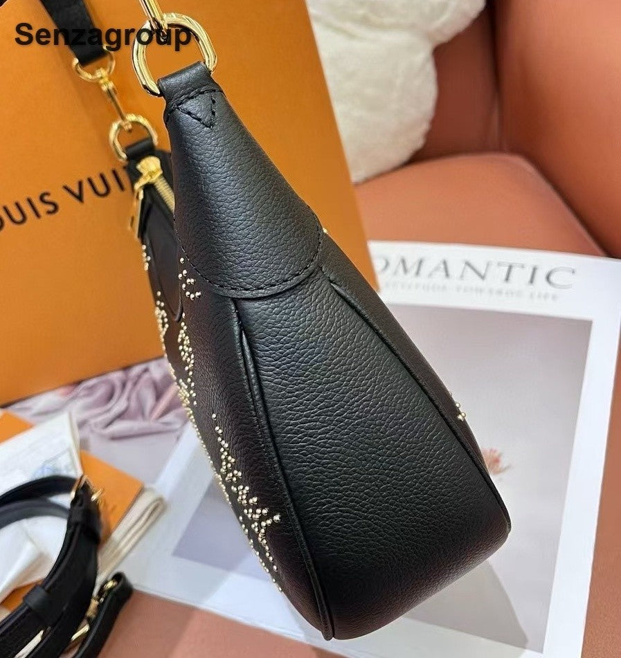 Louis Vuitton Bagatelle Monogram Shoulder Bag Crossbody Black Gold Women Classic