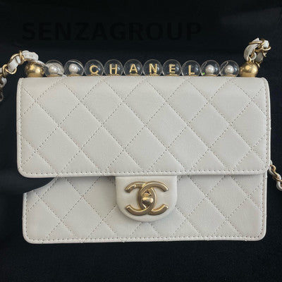 Chanel White Quilted Pearl Chain Crossbody Bag - Women's Fashion
