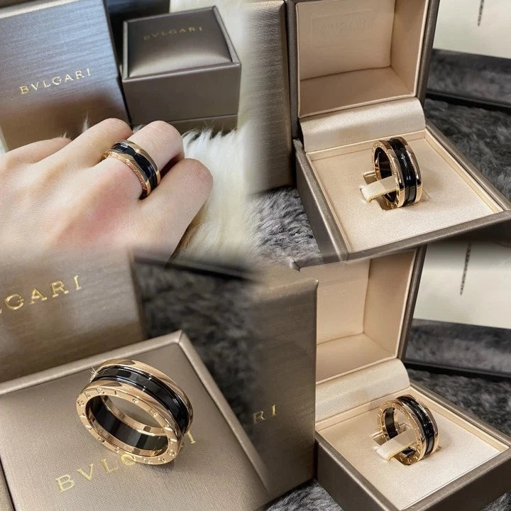 BVLGARI B.zero1 Two-Band Ring 18k Rose Gold and Black Ceramic EU58/US8.25