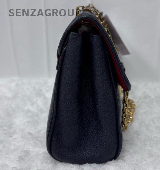 Louis Vuitton Monogram Chain Shoulder Bag Blue Gold Hardware Women Classic