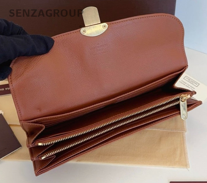 Louis Vuitton caramel color Long Wallet Leather Almost Brand NEW FULL SET