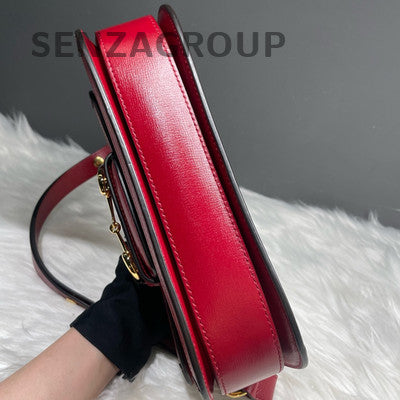 Gucci 1955 Medium GG Horsebit Shoulder Bag Red Beige Classic Women