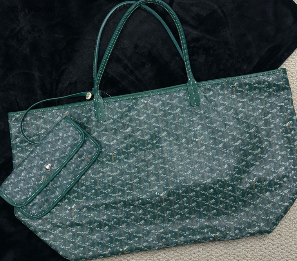 Goyard Saint Louis GM Canvas Monogram Tote Shoulder Bag With Pouch Women Green.