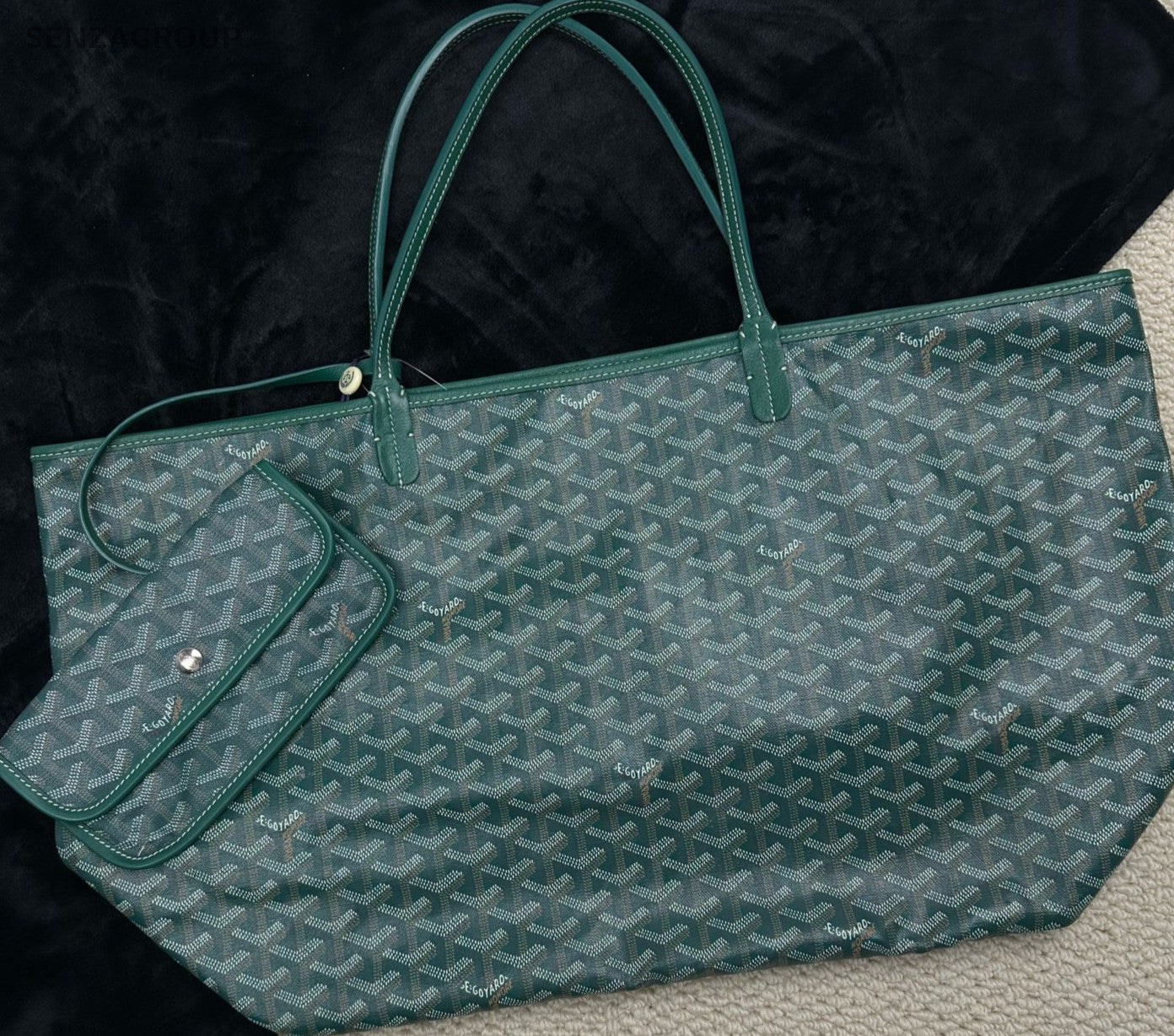 Goyard Saint Louis GM Canvas Monogram Tote Shoulder Bag With Pouch Women Green.