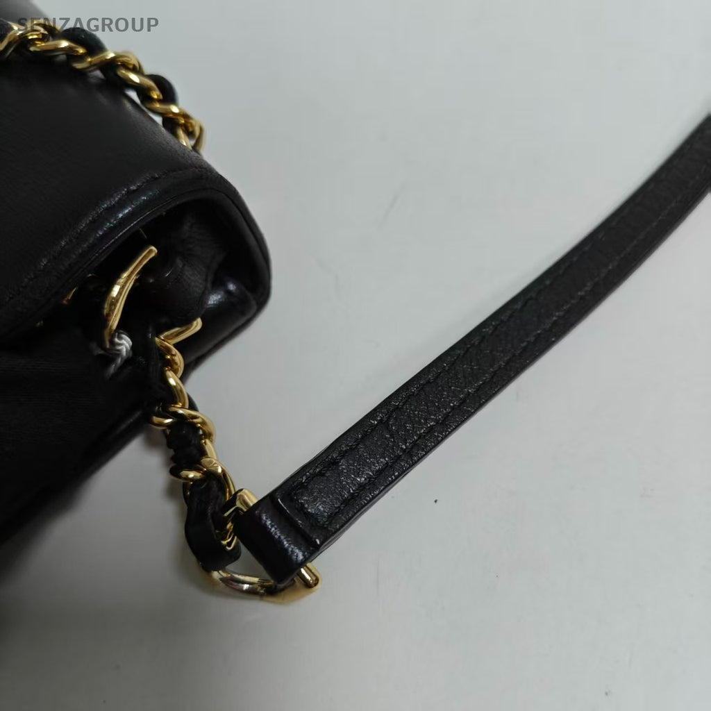 Chanel Timeless Diamond Chain Shoulder Bag Crossbody Black Gold Women Classic