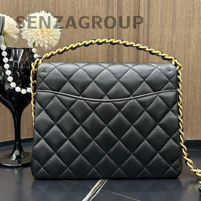 Chanel Black Calfskin Gold Chain Quilted Shoulder Bag
