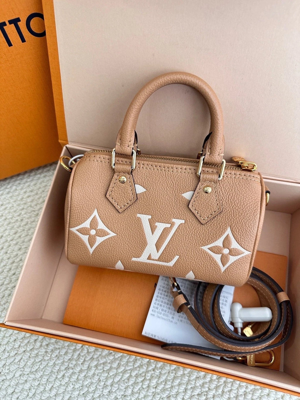 Louis Vuitton Canvas Speedy Nano Beige Handbag For Women