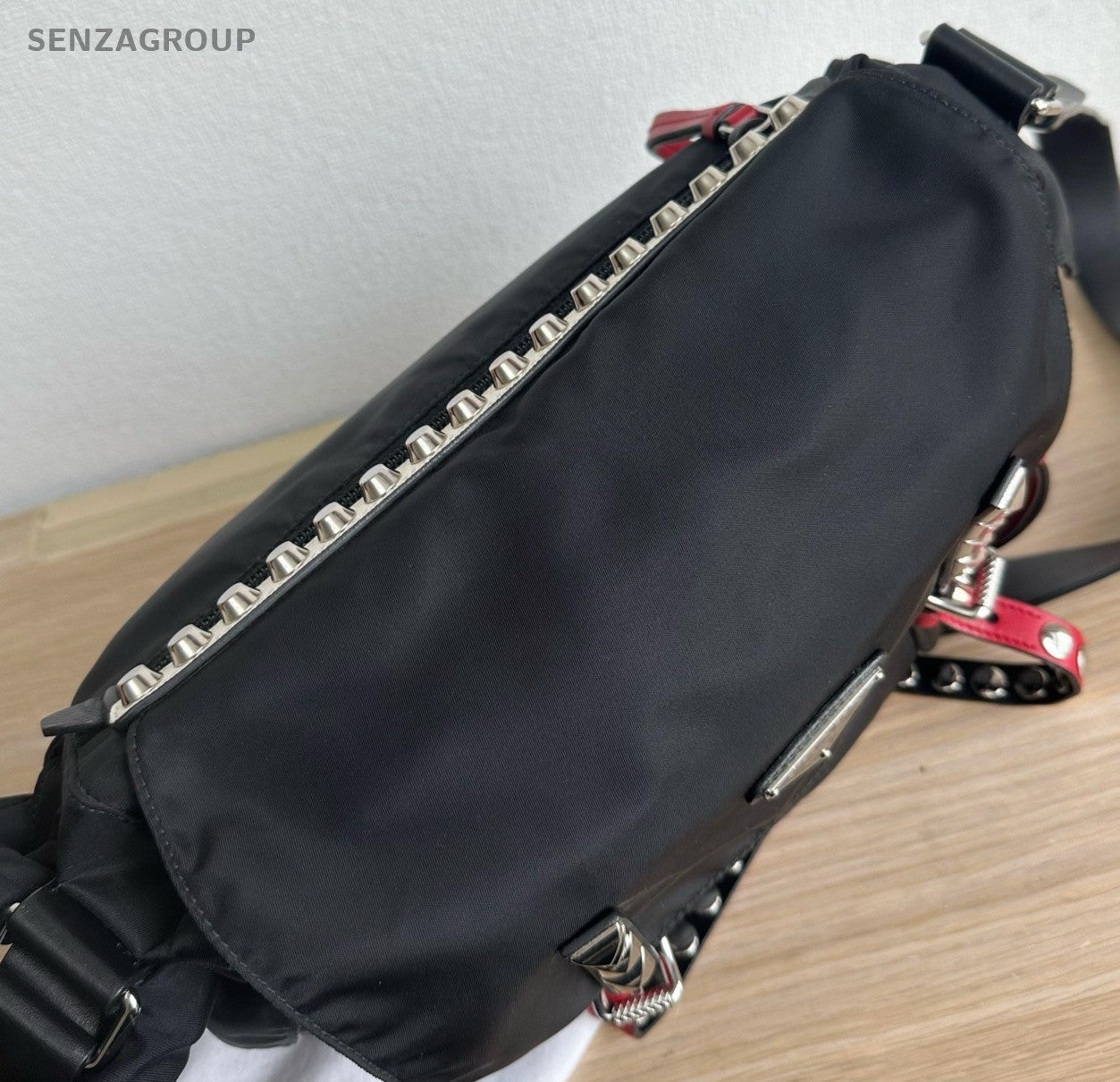 Prada New Vela Nylon Shoulder Bag Crossbody Black Silver Women Classic
