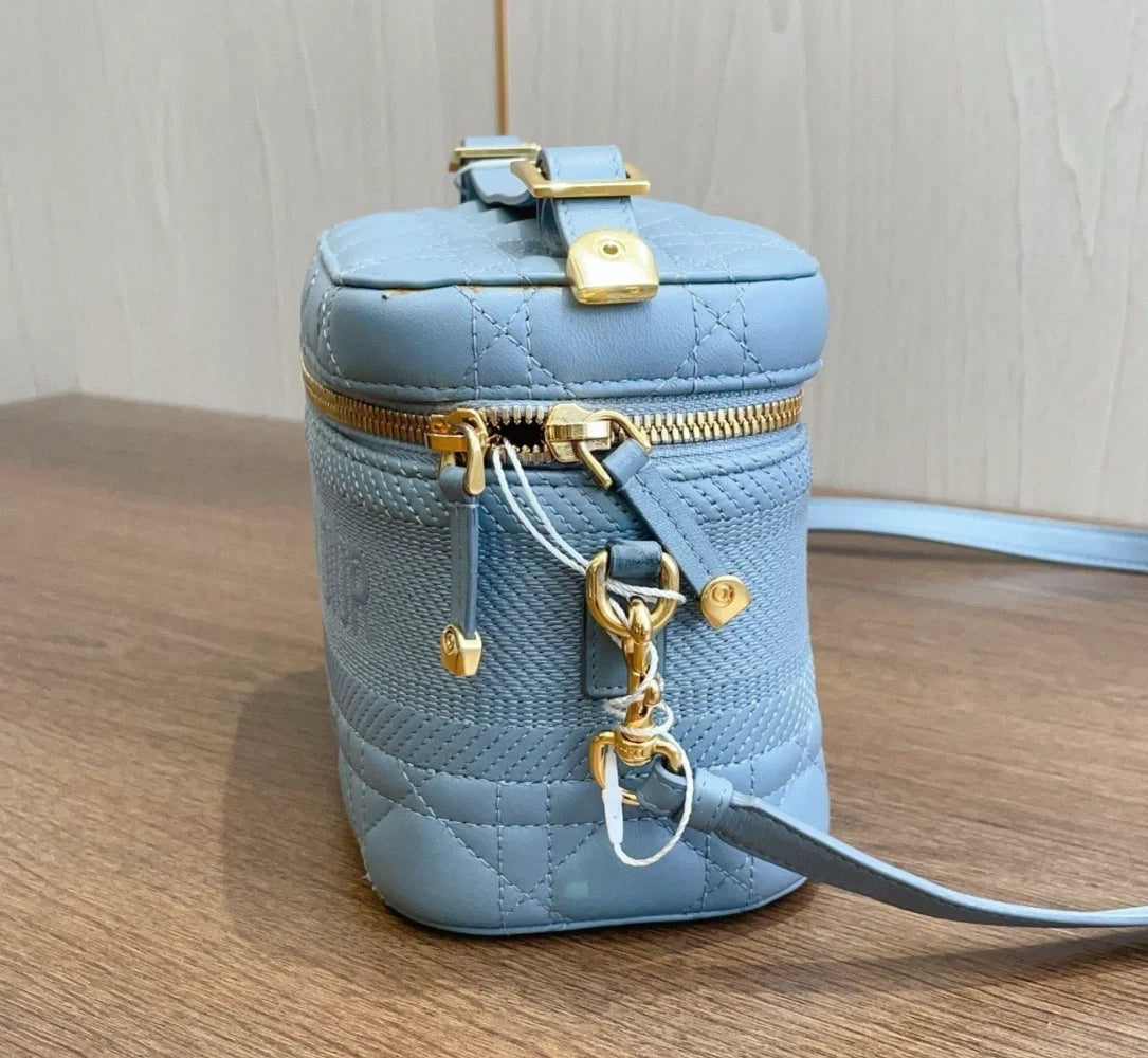Christian Dior Vanity Case Blue Crossbody Bag Shoulder Bag Top Handle Bag Women