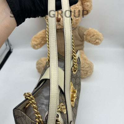 Gucci Padlock Chain Shoulder Bag White Brown Gold Hardware Classic Women