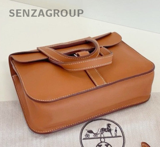 Hermes Halzan Mini Top Handle Bag Crossbody Brown Silver Women Classic