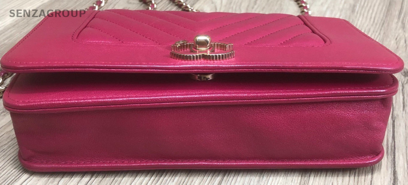 Chanel WOC Chain Shoulder Bag Red Gold Used Women Classic Designer