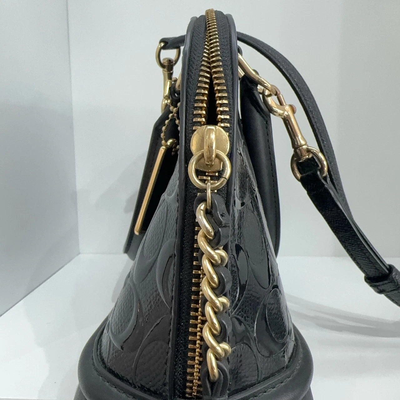 Coach Black Leather Embossed Monogram Crossbody Shoulder Handbag For Women