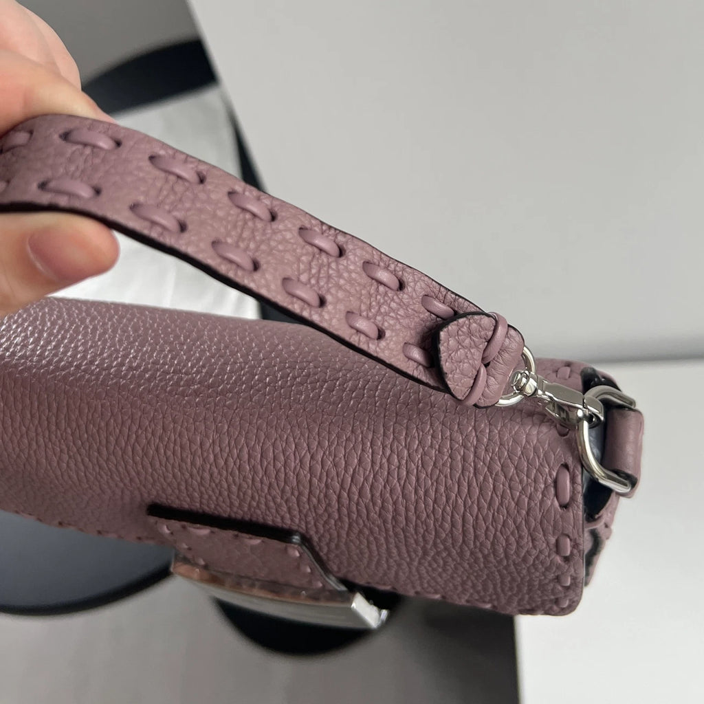 Fendi Baguette Calfskin Purple Top Handle Bag Crossbody Silver Hardware