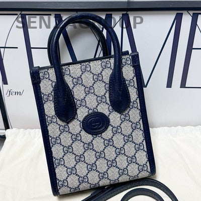 Gucci GG Supreme Mini Tote Bag Beige Blue Women's Shoulder Crossbody Bag