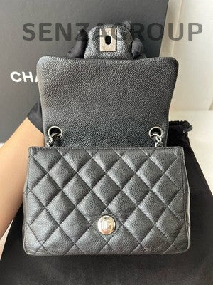 Chanel Classic Flap Black Silver Calfskin Chain Shoulder Crossbody Bag