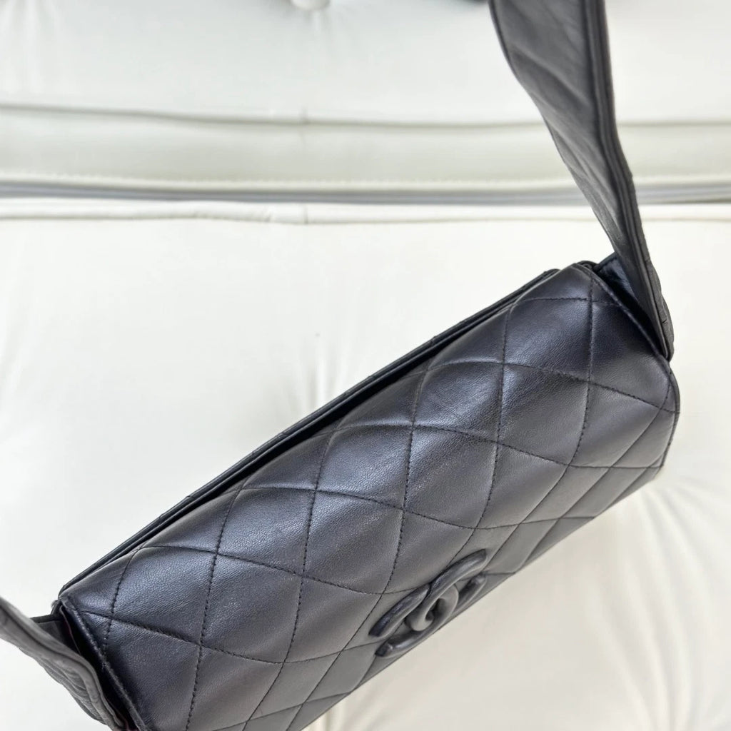 Chanel So Black Lambskin Diamond Shoulder Crossbody Bag Black Women S