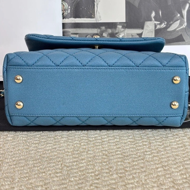 Authentic CHANEL Denim Blue Coco Handle Small Top Handle Bag For Women