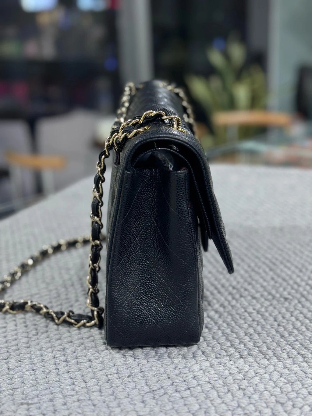 CHANEL CF Jumbo Black Leather Shoulder Bag For Women Pre-owned
