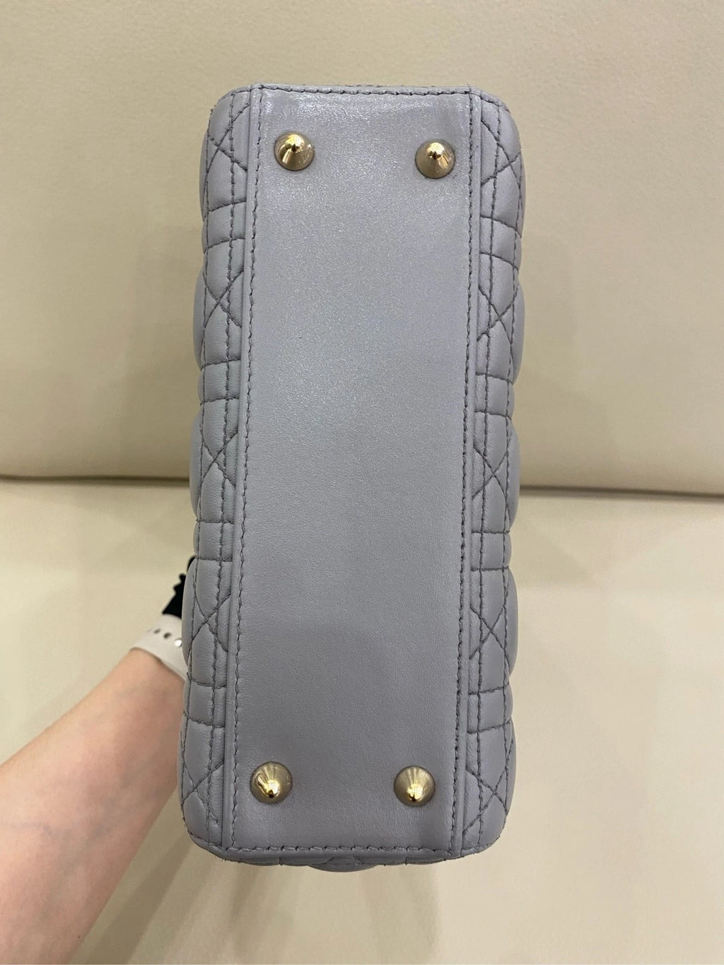 Dior Lady Dior Lambskin Gray Shoulder Bag Top Handle Excellent