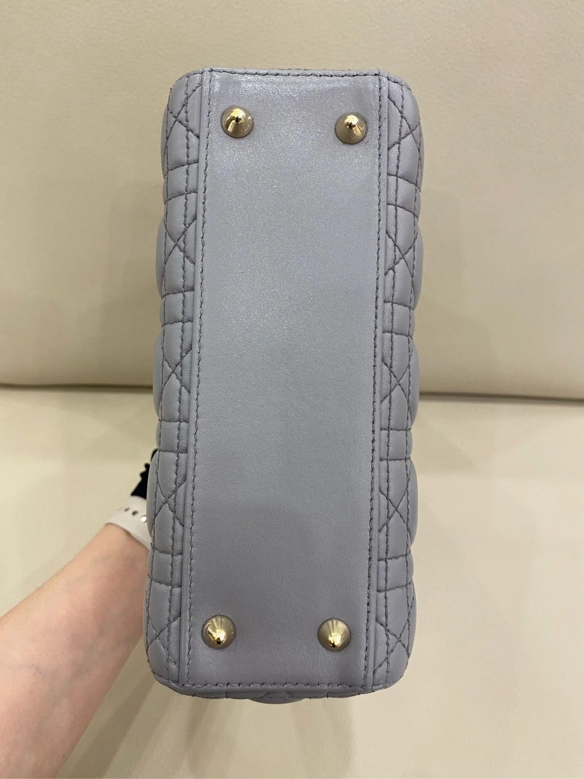 Dior Lady Dior Lambskin Gray Shoulder Bag Top Handle Excellent