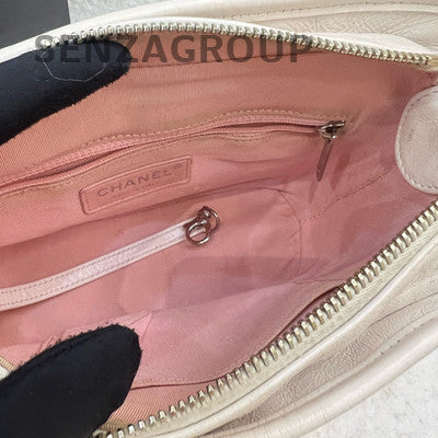 Chanel Small Gabrielle Hobo Bag White Gold Quilted Chain Shoulder Crossbody