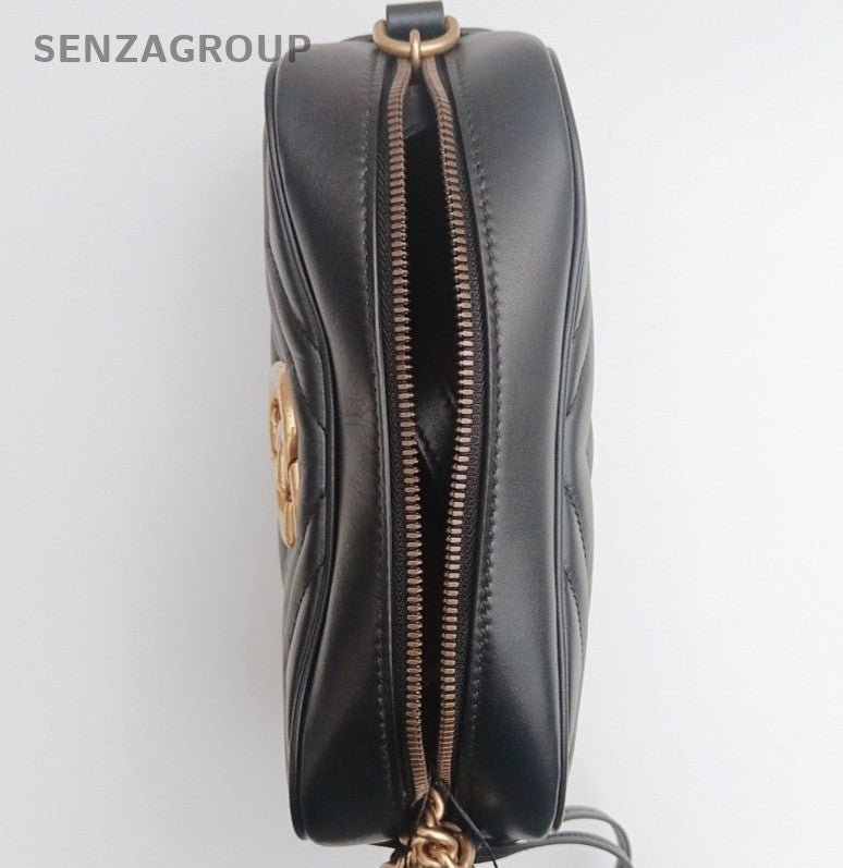 Gucci Marmont MM Chain Shoulder Bag Black Gold Used Women Classic
